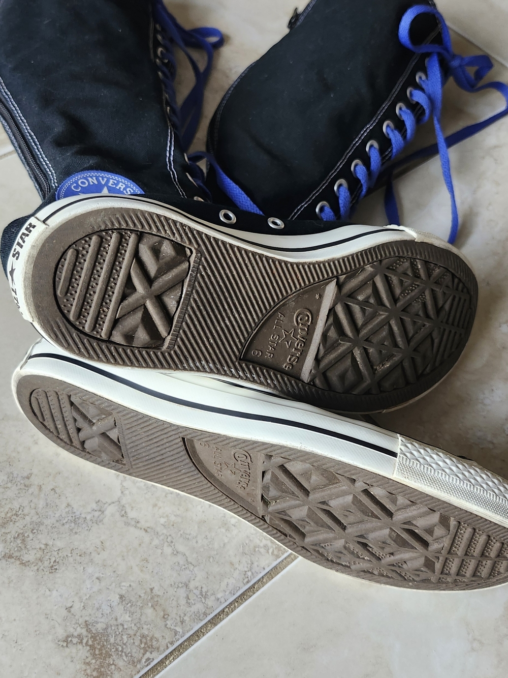 Converse Black Knee-High XX-Hi Lace-Ups with Blue Laces - Picture 5 of 8